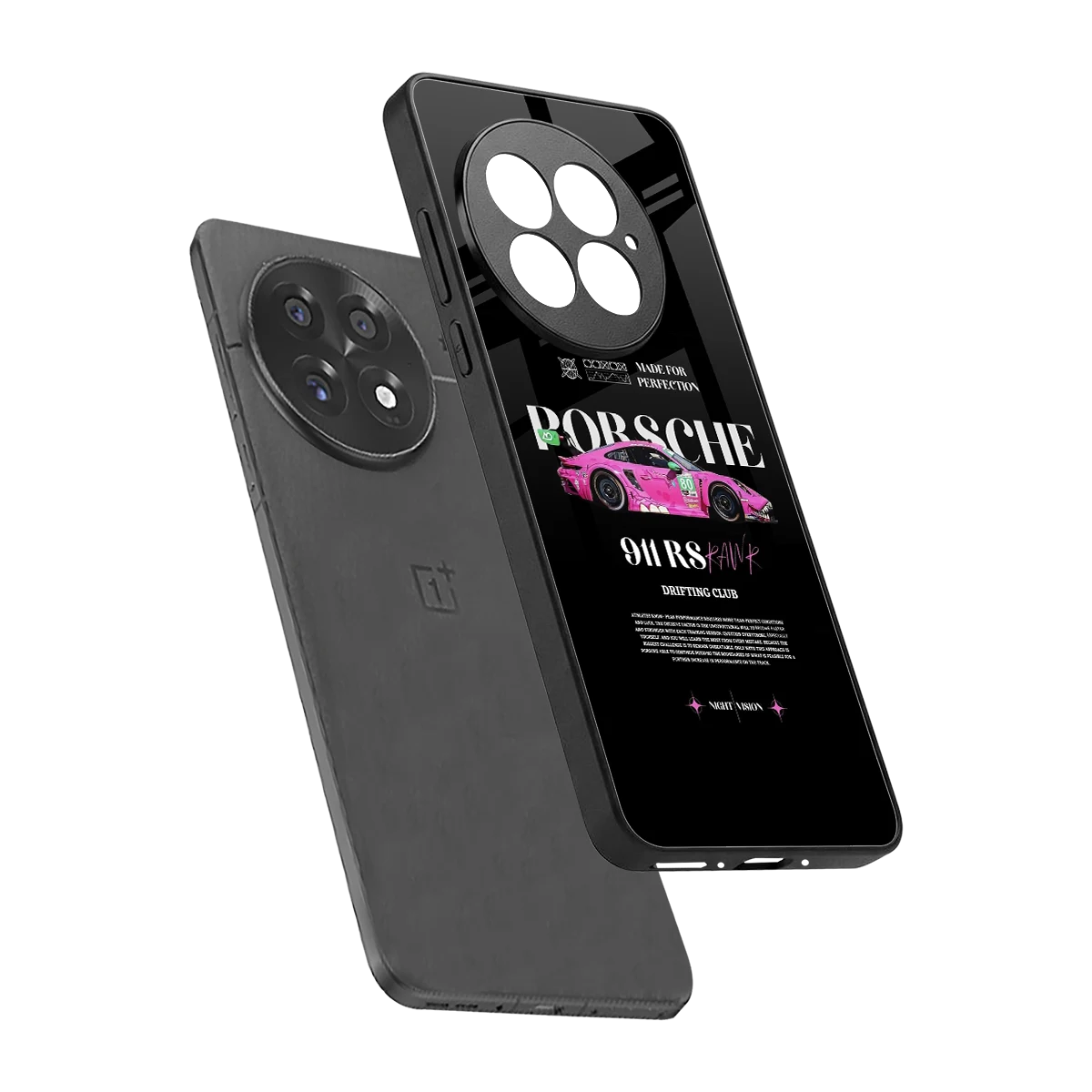 911 Drifting Club sleek oneplus 13 cover with tempered glass back and TPU edges