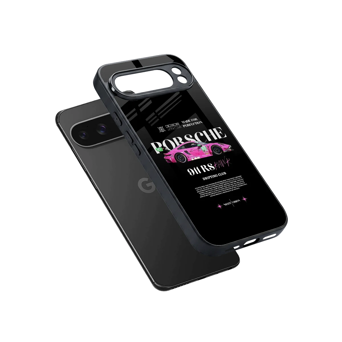 911 Drifting Club sleek google pixel 10 pro xl cover with tempered glass back and TPU edges