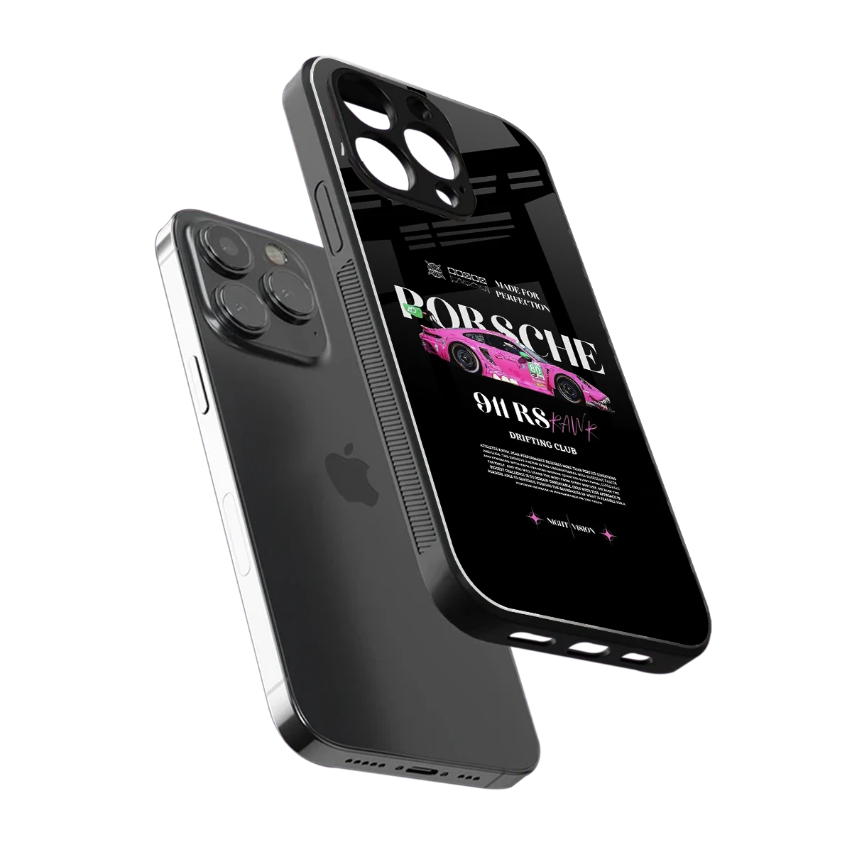 911 Drifting Club sleek iphone 13 pro max cover with tempered glass back and TPU edges