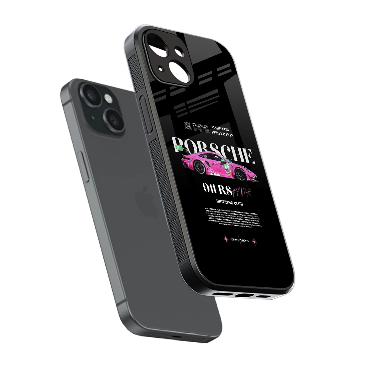 911 Drifting Club sleek iphone 14 cover with tempered glass back and TPU edges
