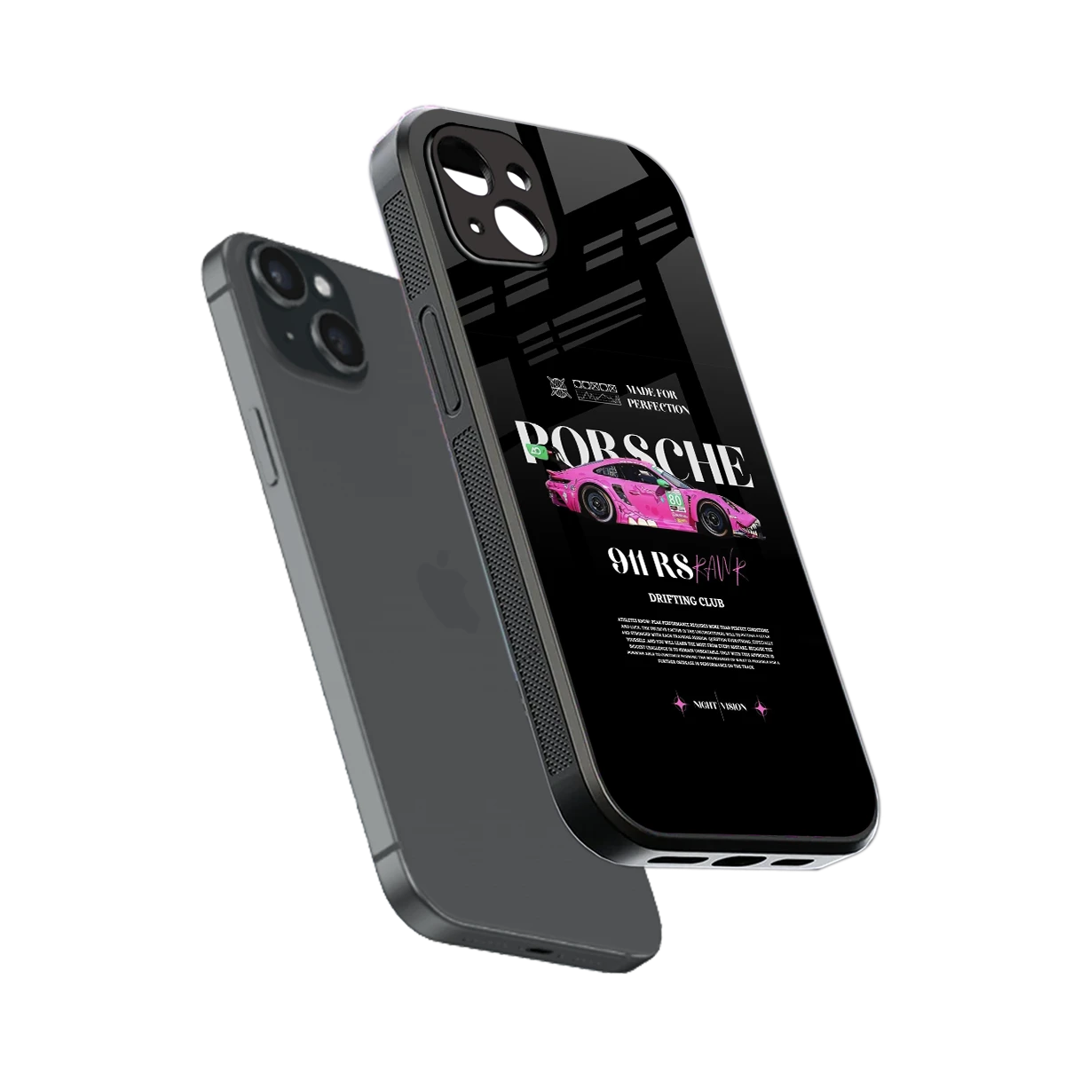 911 Drifting Club sleek iphone 14 plus cover with tempered glass back and TPU edges