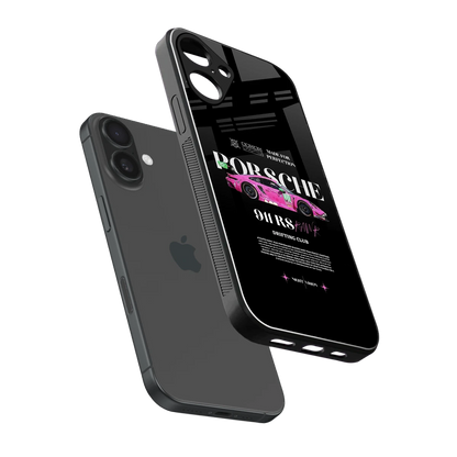 911 Drifting Club sleek iphone 16 plus cover with tempered glass back and TPU edges