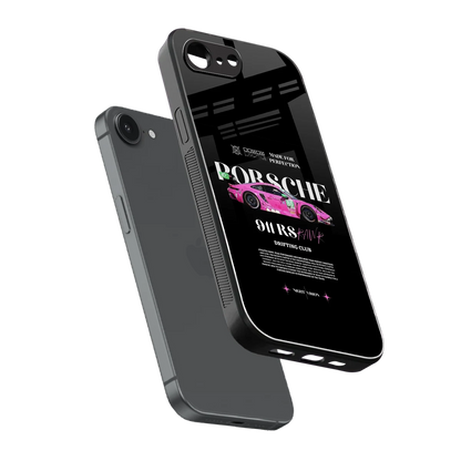 911 Drifting Club sleek iphone 16e cover with tempered glass back and TPU edges