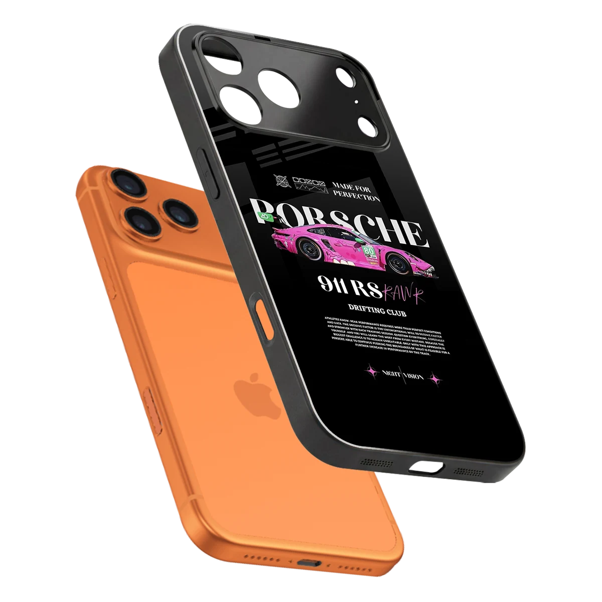 911 Drifting Club sleek iphone 17 pro max cover with tempered glass back and TPU edges