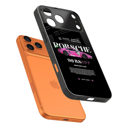 911 Drifting Club sleek iphone 17 pro max cover with tempered glass back and TPU edges