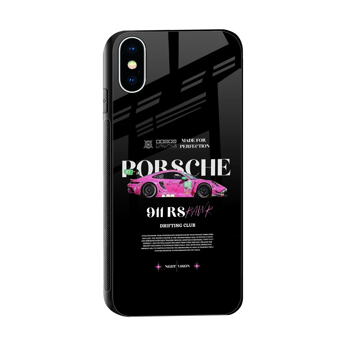 911 Drifting Club sleek iphone x cover with tempered glass back and TPU edges