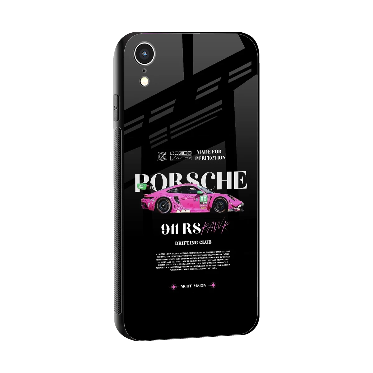 911 Drifting Club sleek iphone xr cover with tempered glass back and TPU edges