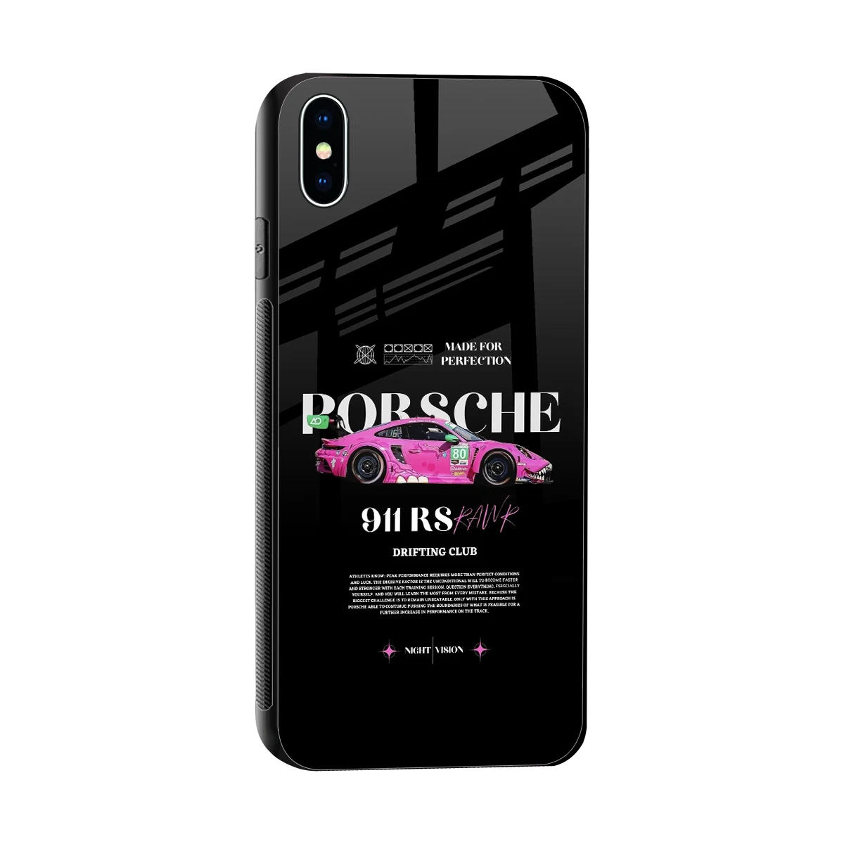 911 Drifting Club sleek iphone xs max cover with tempered glass back and TPU edges