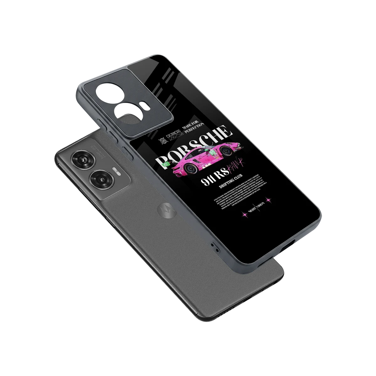 911 Drifting Club sleek motorola edge 50 fusion cover with tempered glass back and TPU edges