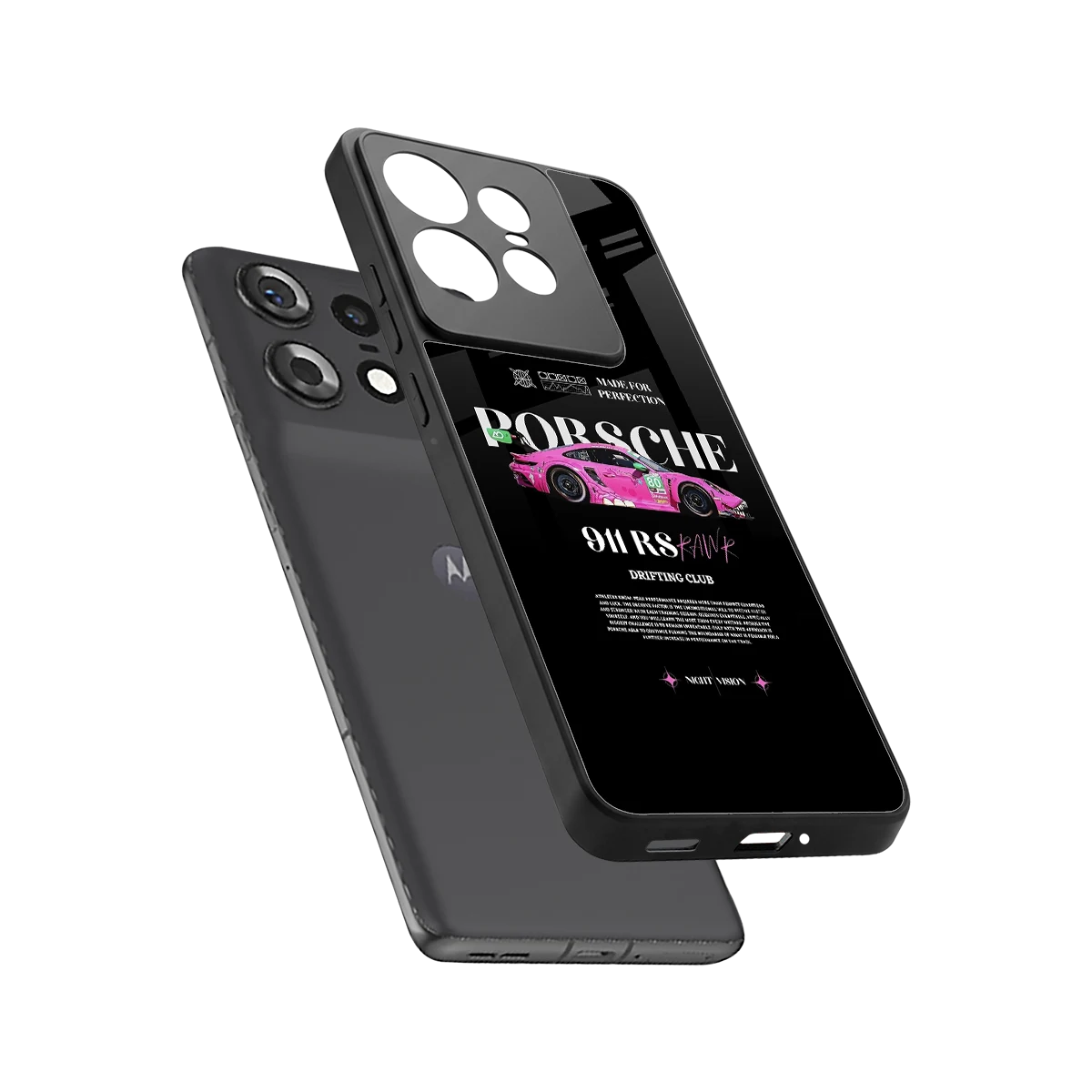 911 Drifting Club sleek motorola edge 50 pro cover with tempered glass back and TPU edges