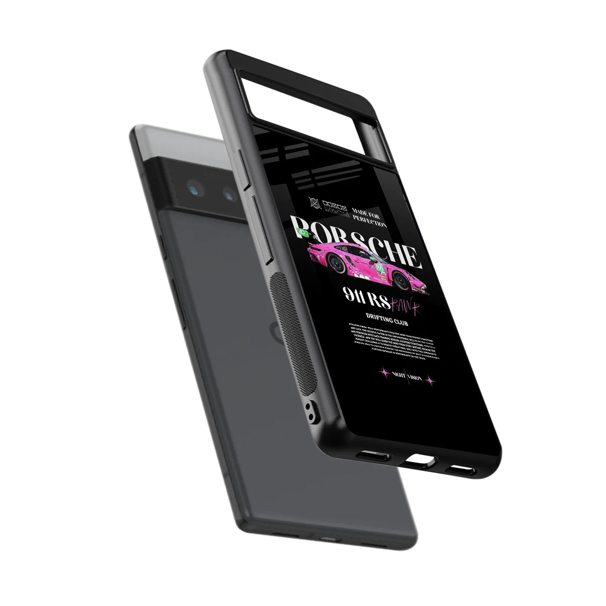 911 Drifting Club sleek google pixel 6 pro cover with tempered glass back and TPU edges