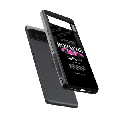 911 Drifting Club sleek google pixel 6 cover with tempered glass back and TPU edges