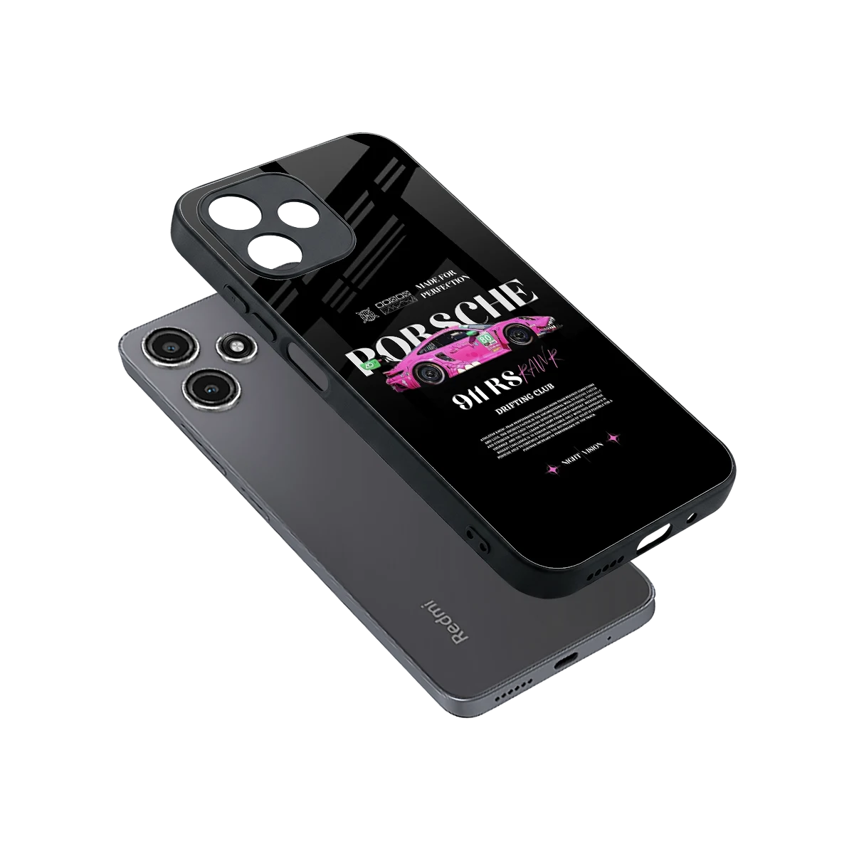 911 Drifting Club sleek redmi 12 5g cover with tempered glass back and TPU edges