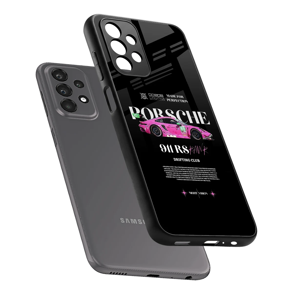 911 Drifting Club sleek samsung galaxy a23 cover with tempered glass back and TPU edges