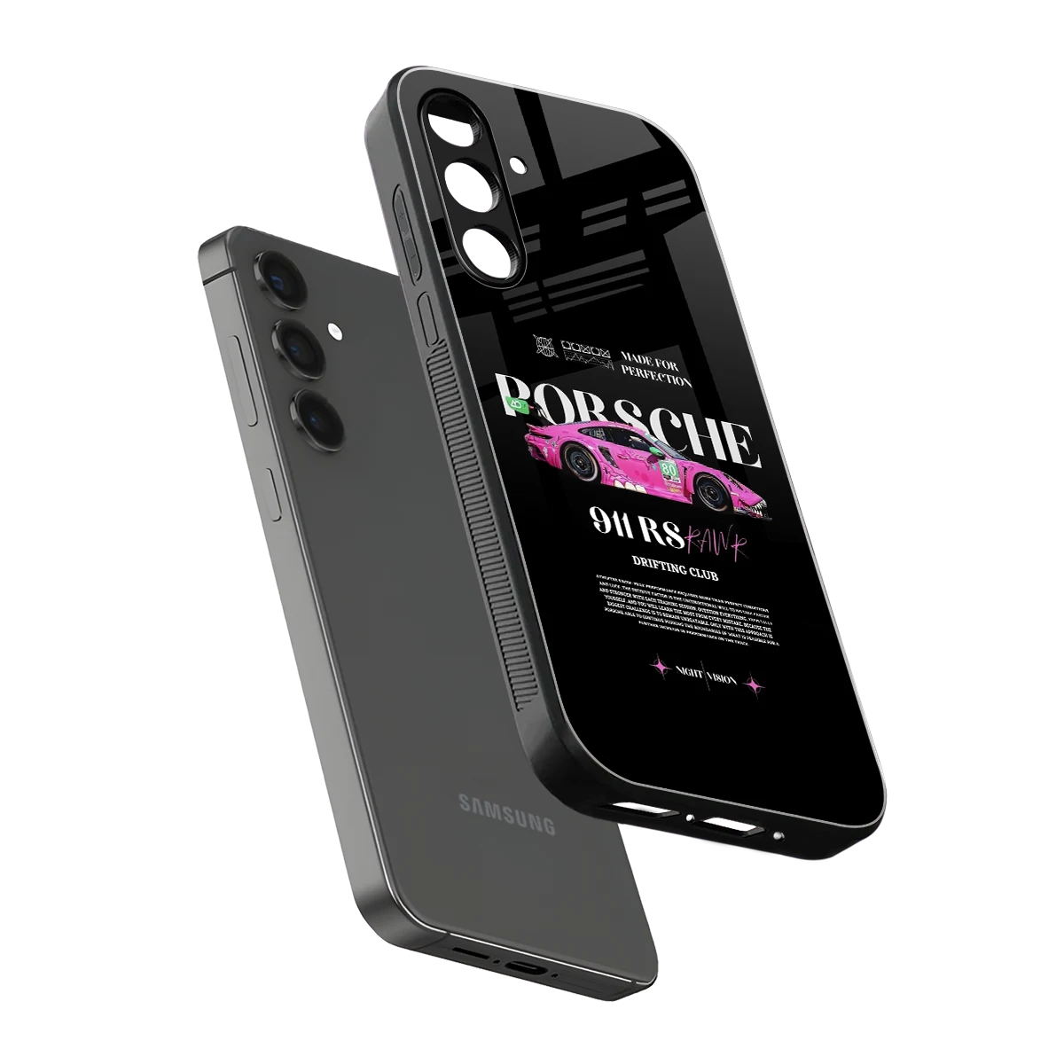 911 Drifting Club sleek samsung galaxy a55 5g cover with tempered glass back and TPU edges