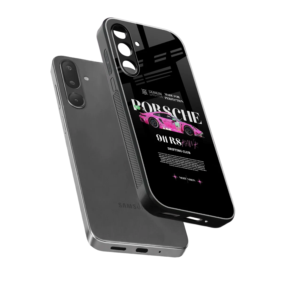 911 Drifting Club sleek samsung galaxy m36 5g cover with tempered glass back and TPU edges