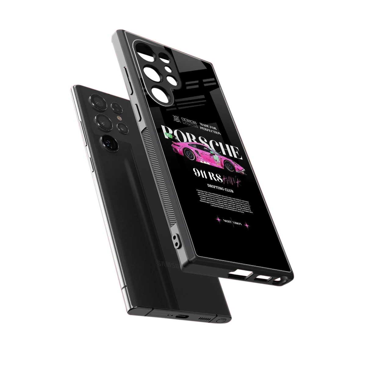 911 Drifting Club sleek samsung galaxy s24 ultra cover with tempered glass back and TPU edges