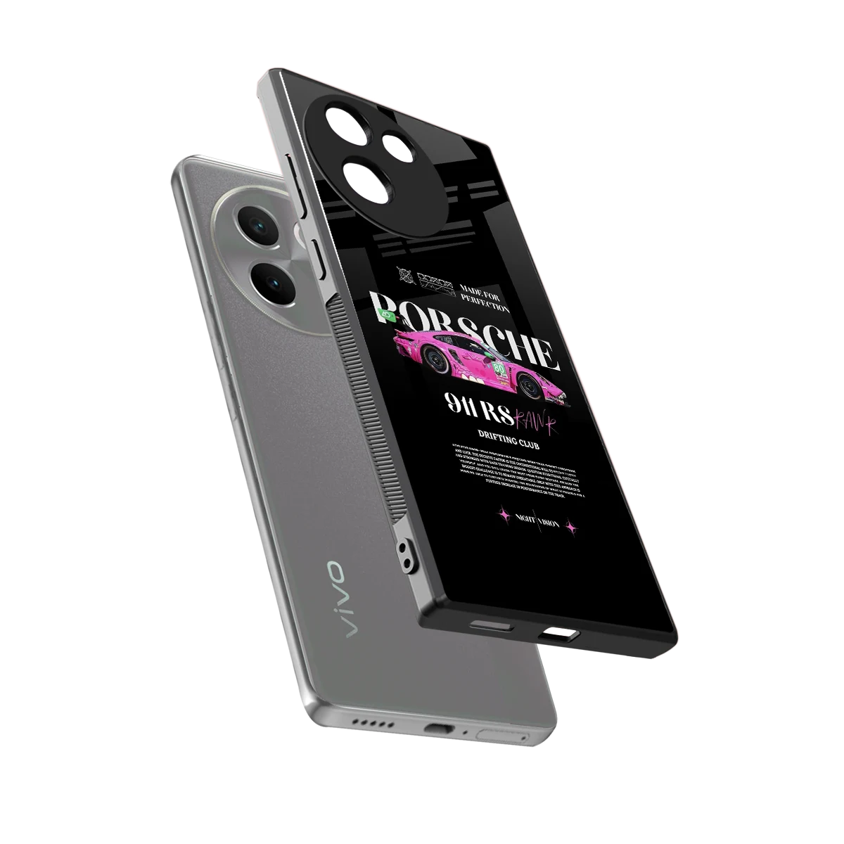 911 Drifting Club sleek vivo v30e cover with tempered glass back and TPU edges