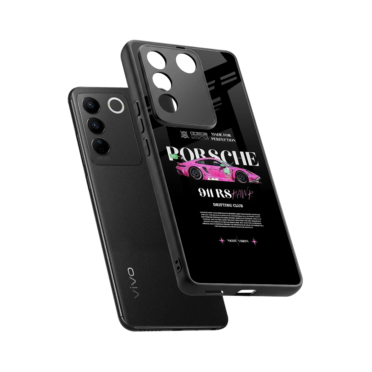 911 Drifting Club sleek vivo v27 5g cover with tempered glass back and TPU edges