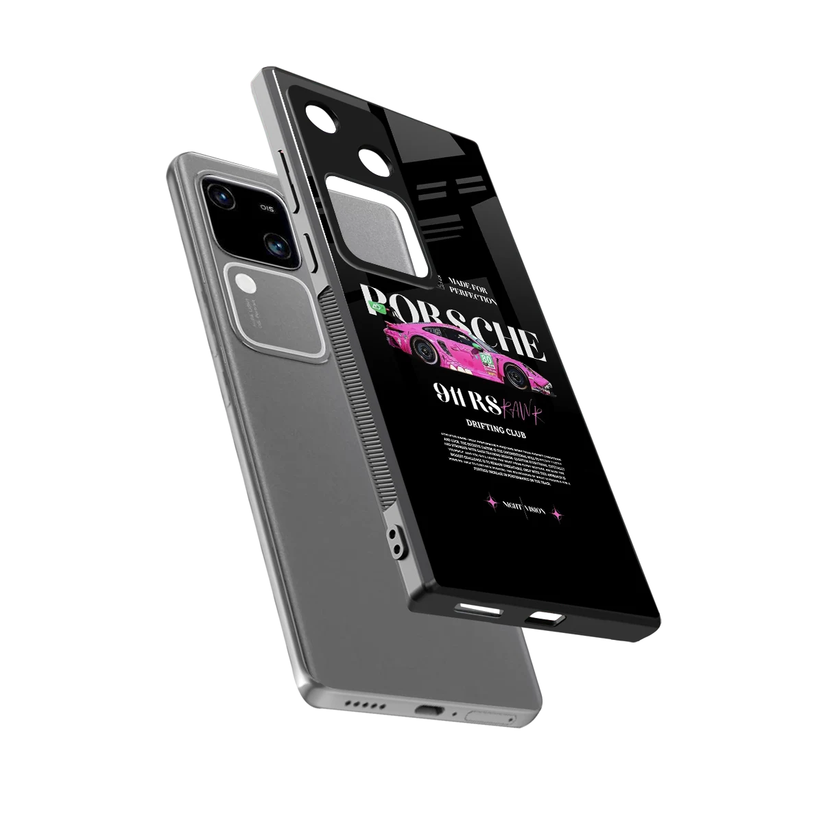 911 Drifting Club sleek vivo v30 cover with tempered glass back and TPU edges
