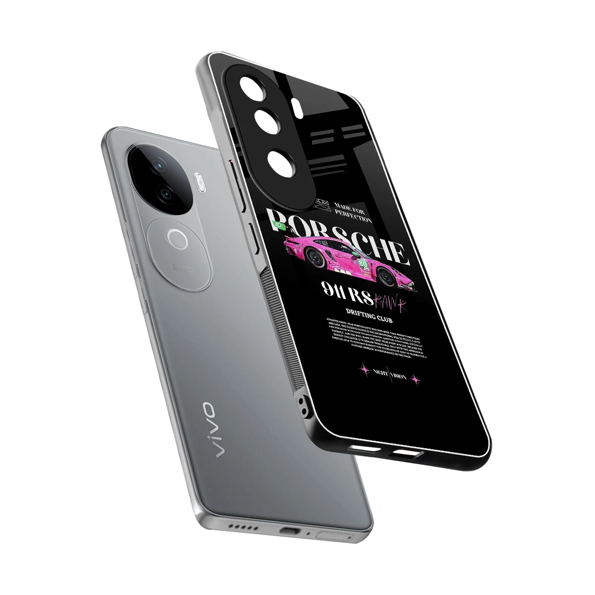 911 Drifting Club sleek vivo v40e cover with tempered glass back and TPU edges