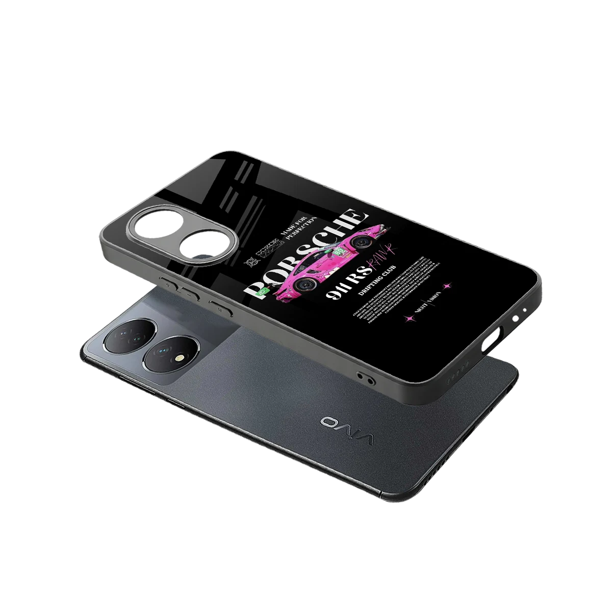 911 Drifting Club sleek Vivo-y100 cover with tempered glass back and TPU edges