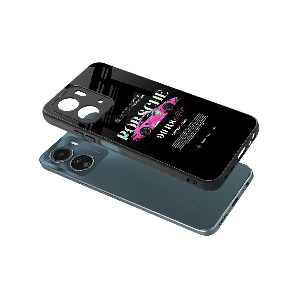 911 Drifting Club sleek vivo y16 cover with tempered glass back and TPU edges