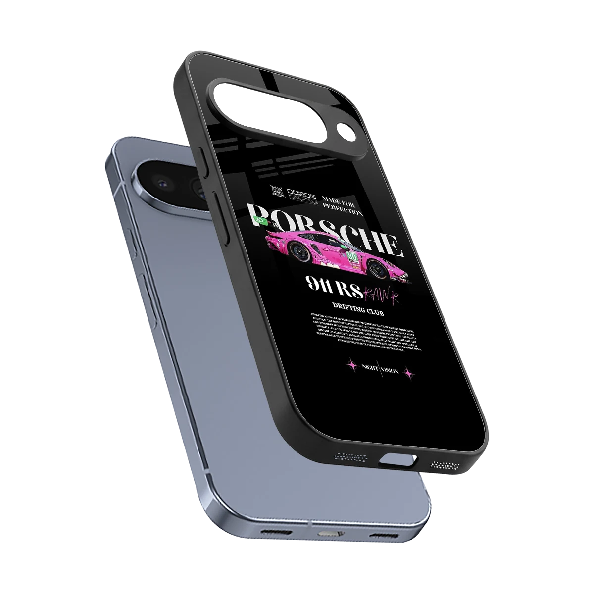 911 Drifting Club sleek google pixel 10 cover with tempered glass back and TPU edges