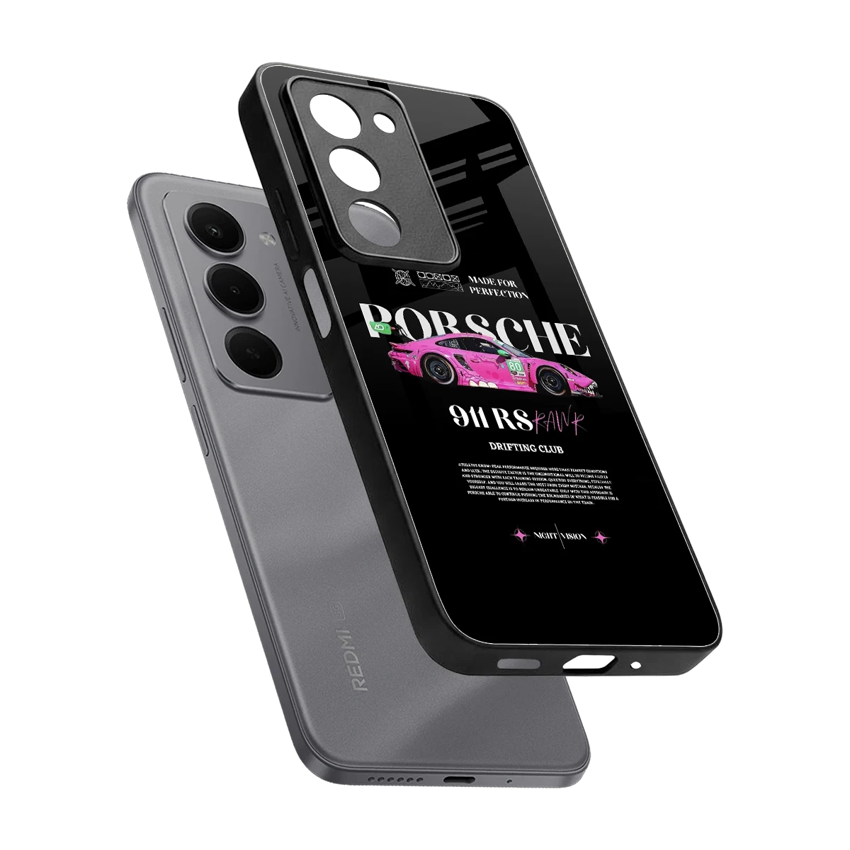 911 Drifting Club sleek redmi 15 5g cover with tempered glass back and TPU edges