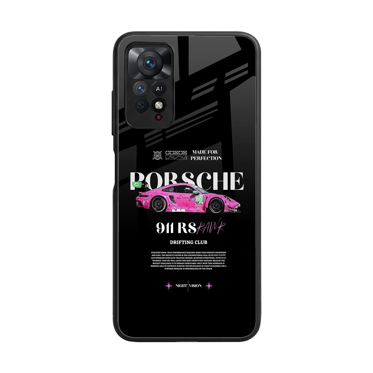 911 Drifting Club back phone cover | glass case for redmi note 11 pro