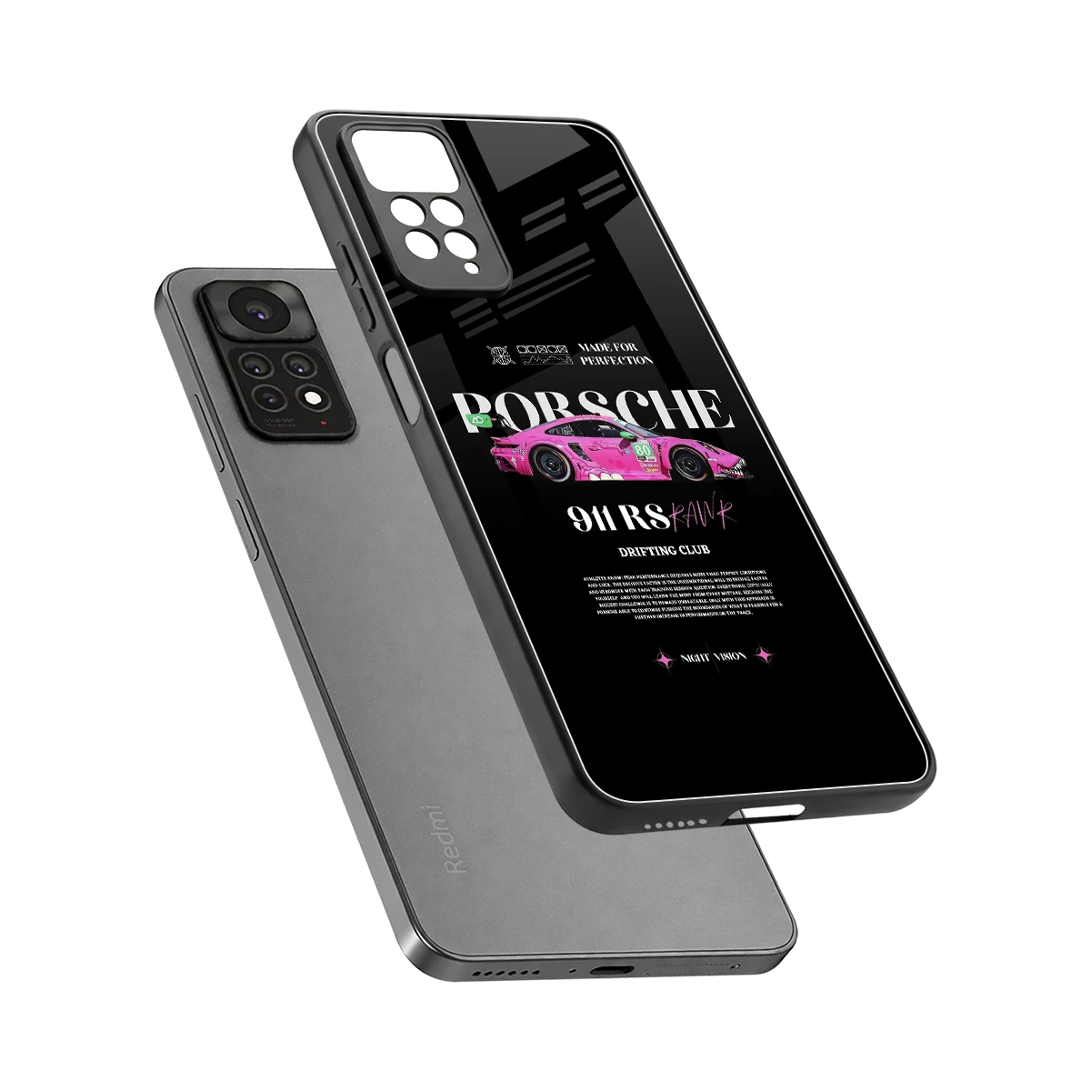911 Drifting Club sleek redmi note 11 pro cover with tempered glass back and TPU edges