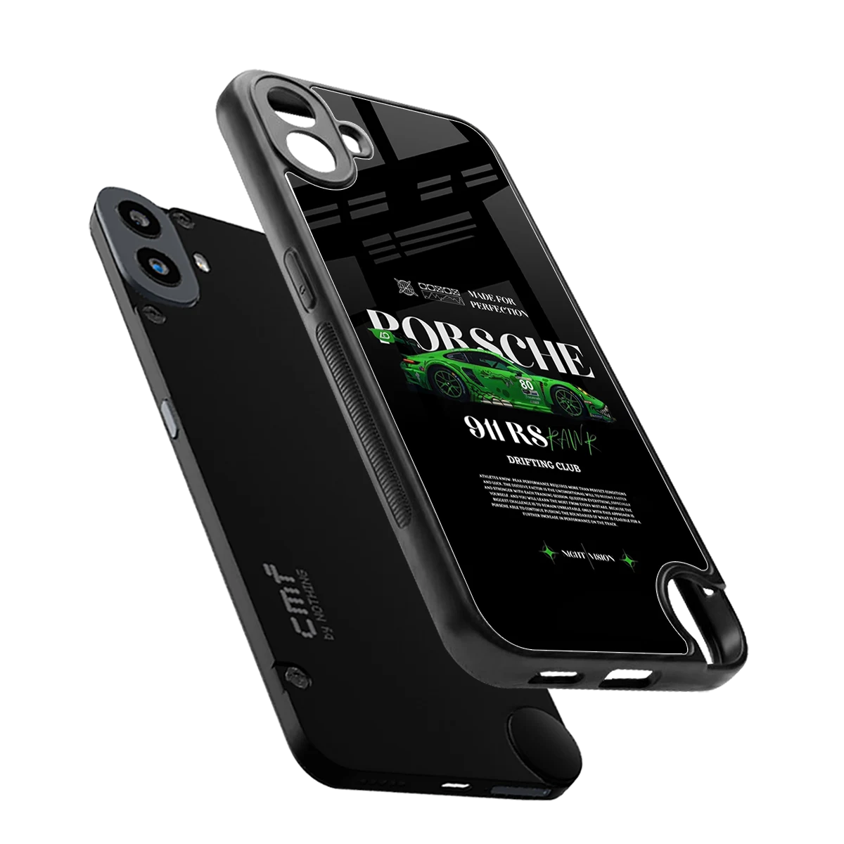 911 RS Drifting Club sleek cmf nothing phone 1 cover with tempered glass back and TPU edges