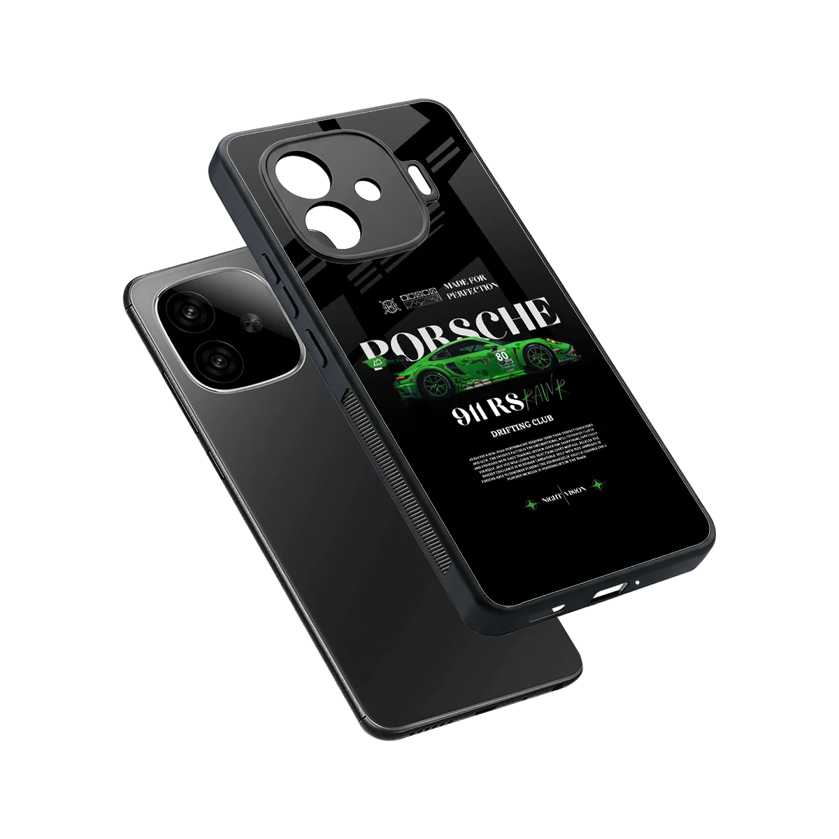 911 RS Drifting Club sleek iqoo neo 10r 5g cover with tempered glass back and TPU edges