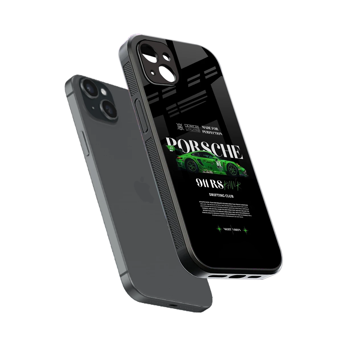 911 RS Drifting Club sleek iphone 14 plus cover with tempered glass back and TPU edges