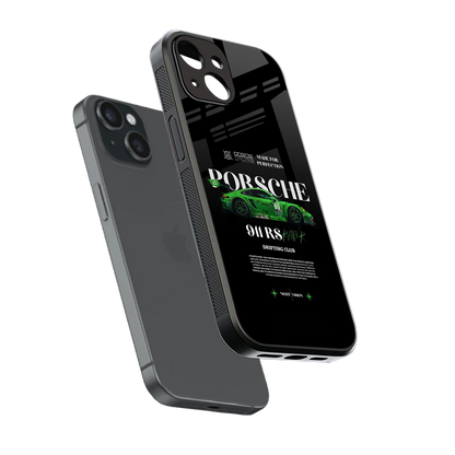 911 RS Drifting Club sleek iphone 15 cover with tempered glass back and TPU edges