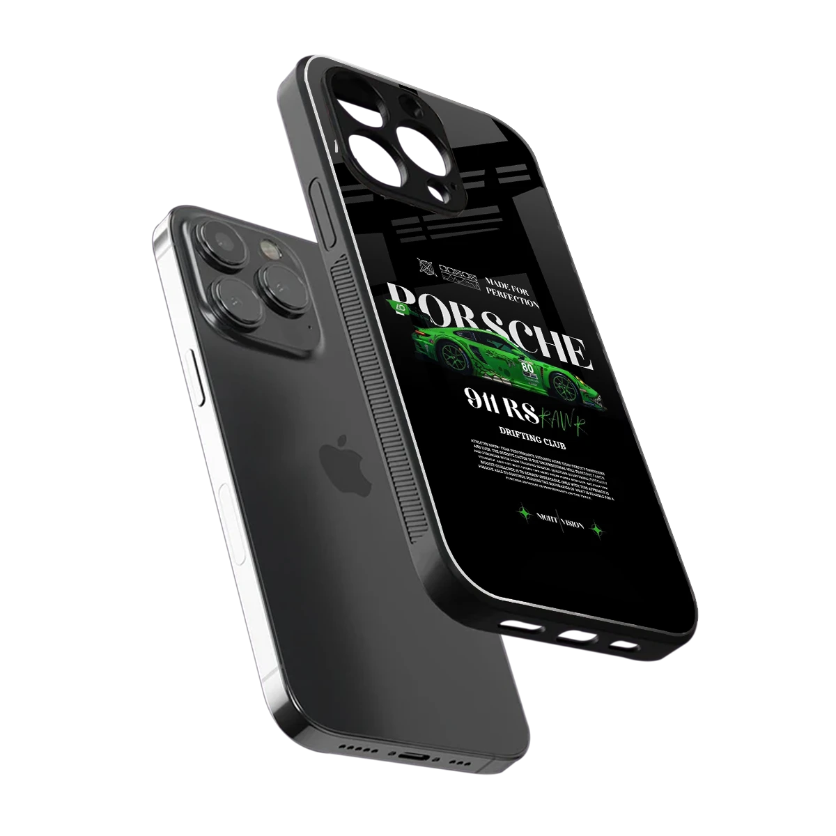 911 RS Drifting Club sleek iphone 15 pro cover with tempered glass back and TPU edges
