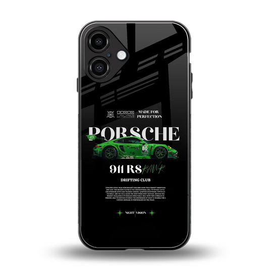 911 RS Drifting Club back phone cover | glass case for iphone 16 plus