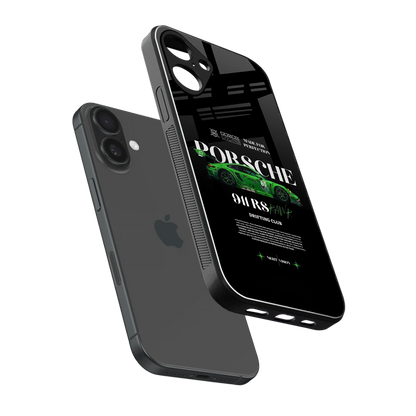911 RS Drifting Club sleek iphone 16 plus cover with tempered glass back and TPU edges