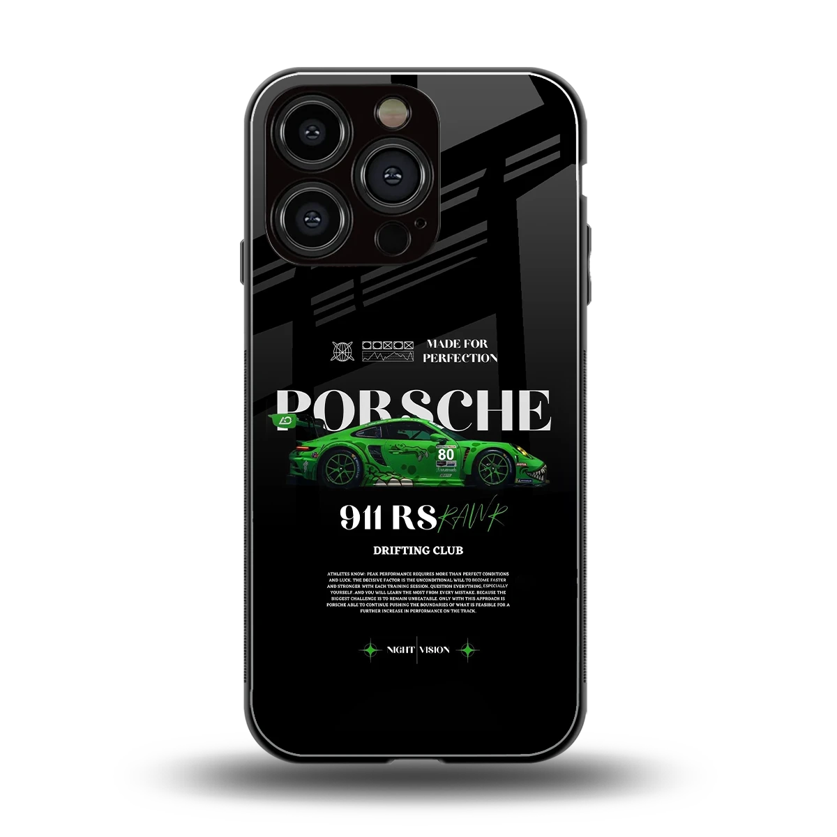 911 RS Drifting Club back phone cover | glass case for iphone 16 pro