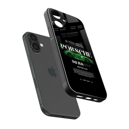 911 RS Drifting Club sleek iPhone 16 cover with tempered glass back and TPU edges