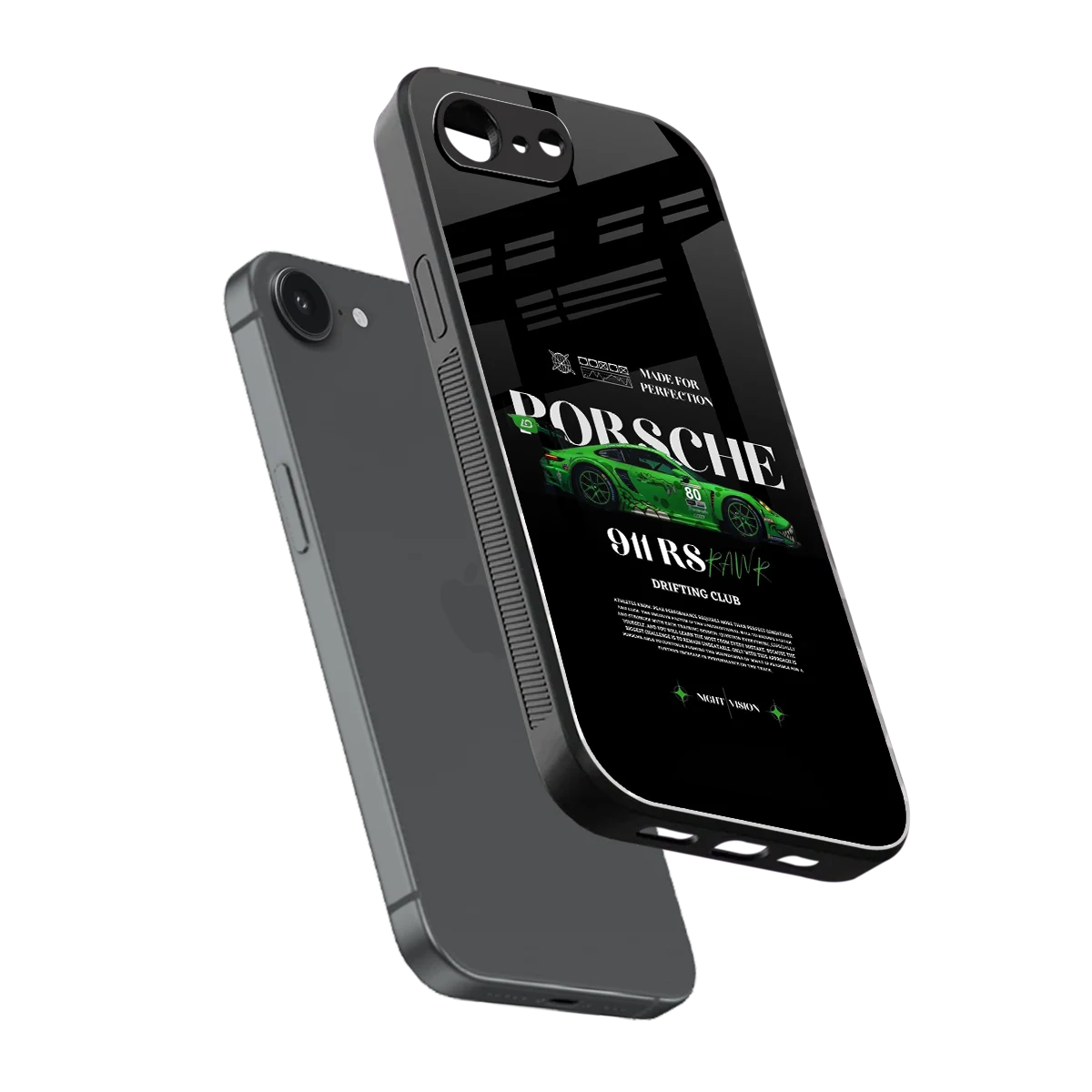 911 RS Drifting Club sleek iphone 16e cover with tempered glass back and TPU edges