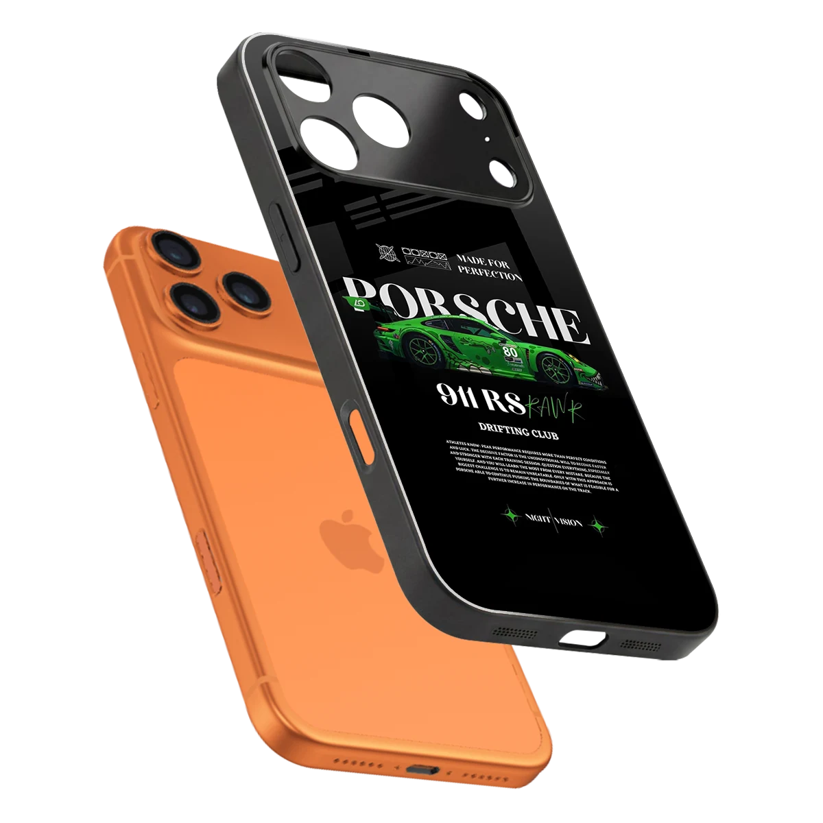 911 RS Drifting Club sleek iphone 17 pro cover with tempered glass back and TPU edges