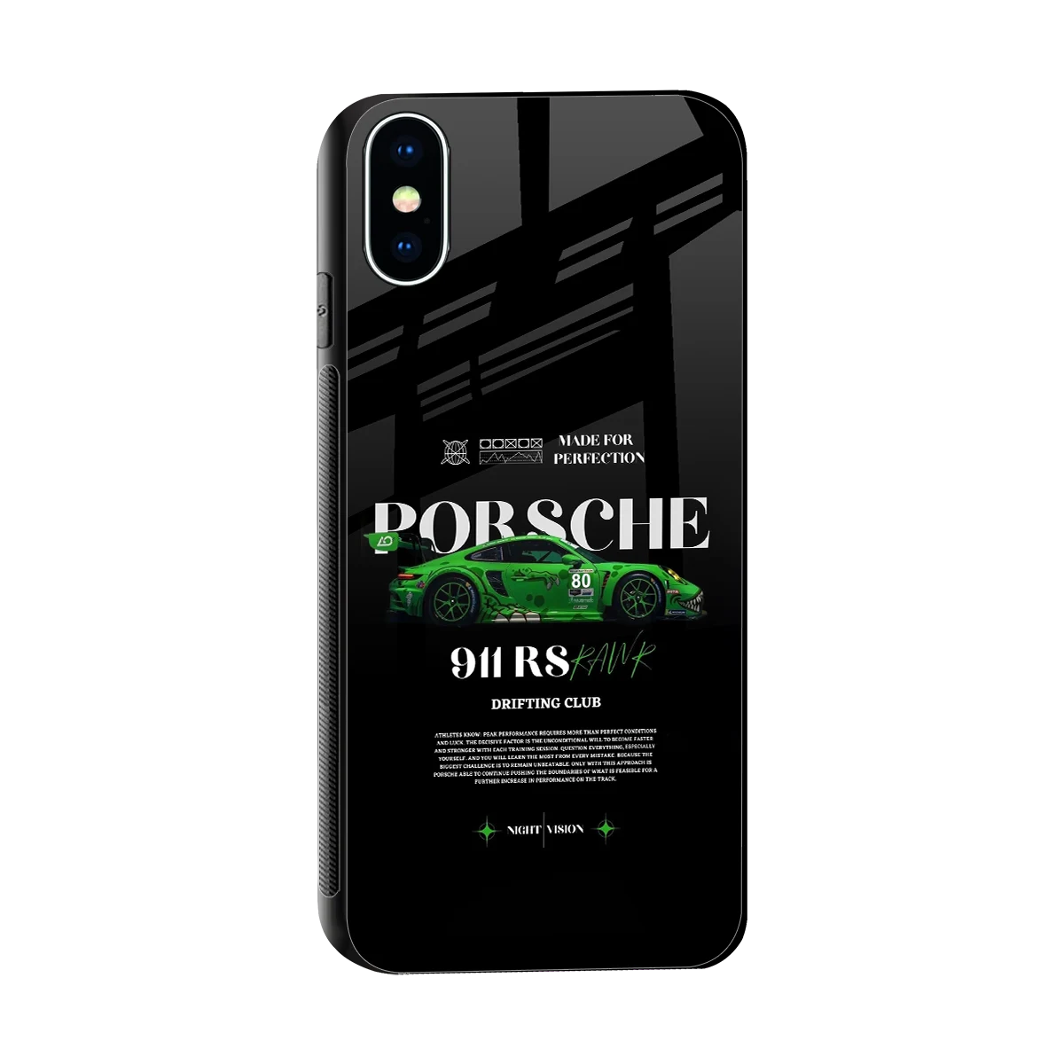 911 RS Drifting Club sleek iphone x cover with tempered glass back and TPU edges