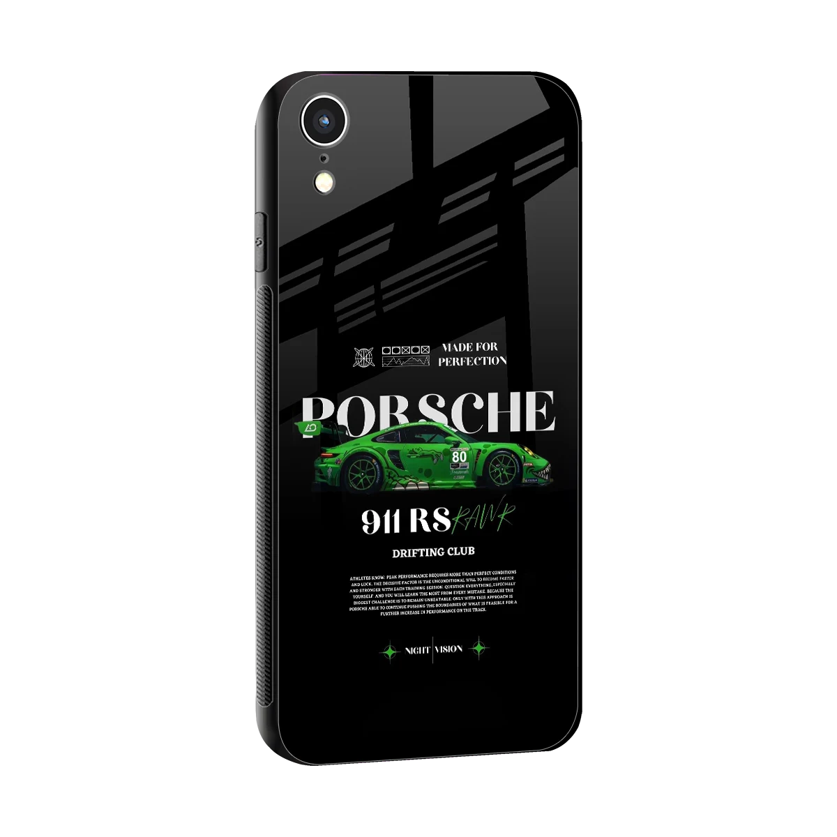 911 RS Drifting Club sleek iphone xr cover with tempered glass back and TPU edges