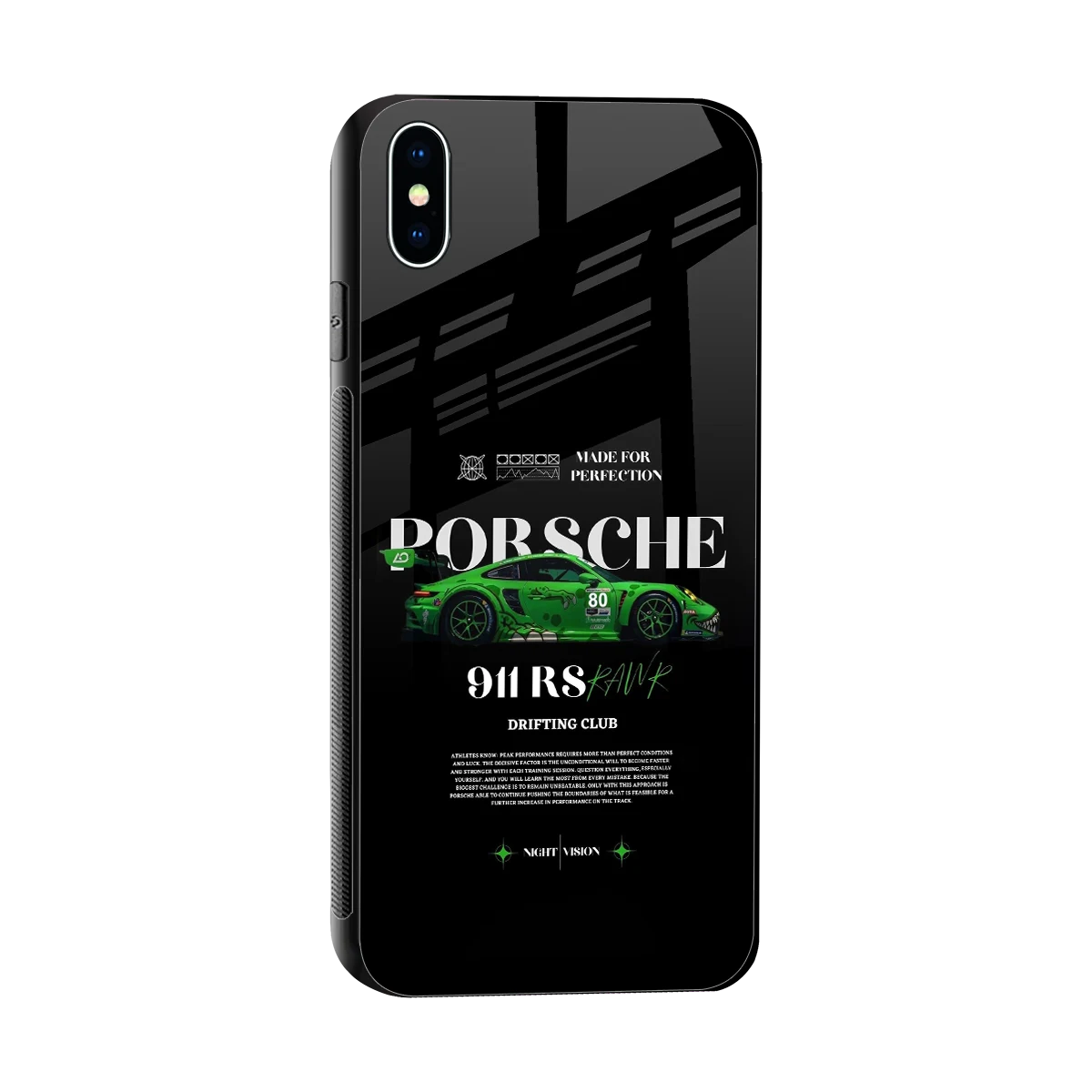 911 RS Drifting Club sleek iphone xs max cover with tempered glass back and TPU edges