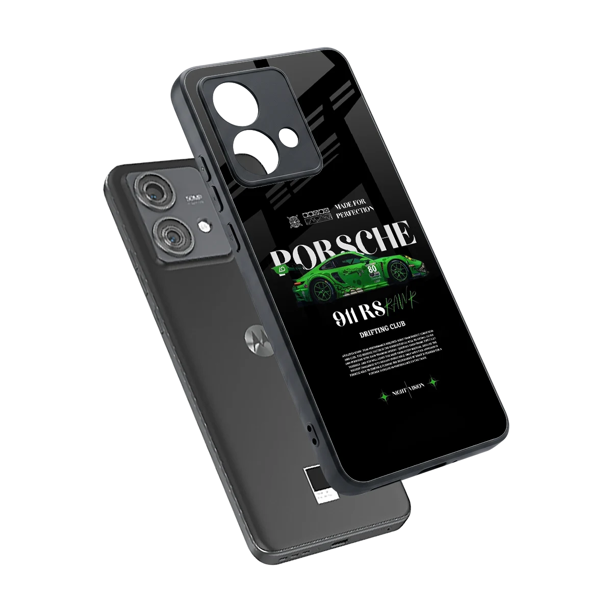 911 RS Drifting Club sleek motorola edge 40 neo 5g cover with tempered glass back and TPU edges