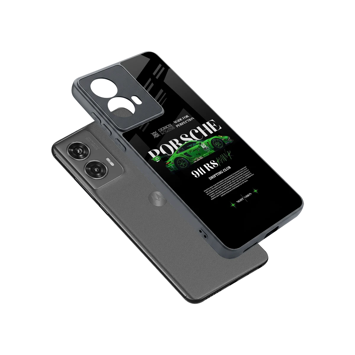911 RS Drifting Club sleek motorola edge 50 fusion cover with tempered glass back and TPU edges