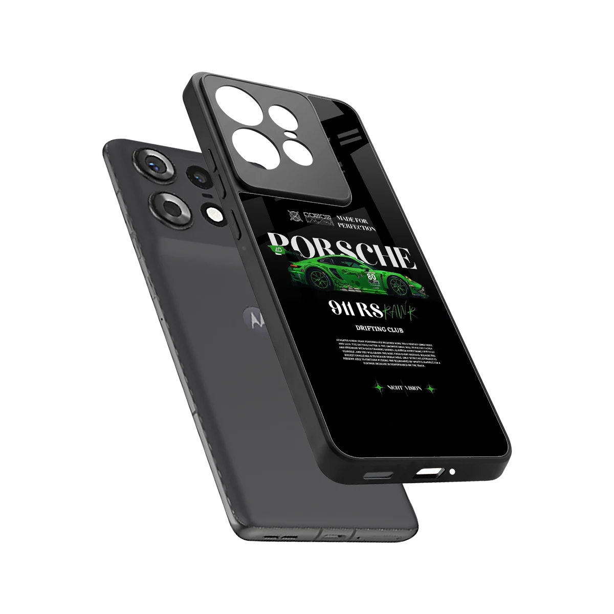 911 RS Drifting Club sleek motorola edge 50 pro cover with tempered glass back and TPU edges