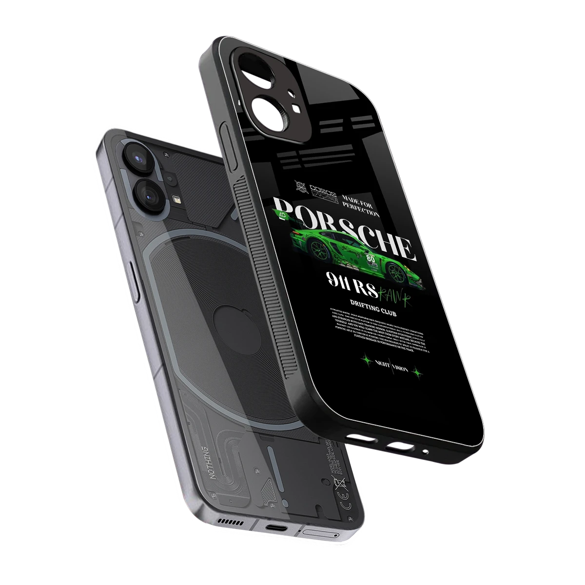 911 RS Drifting Club sleek nothing phone 1 cover with tempered glass back and TPU edges