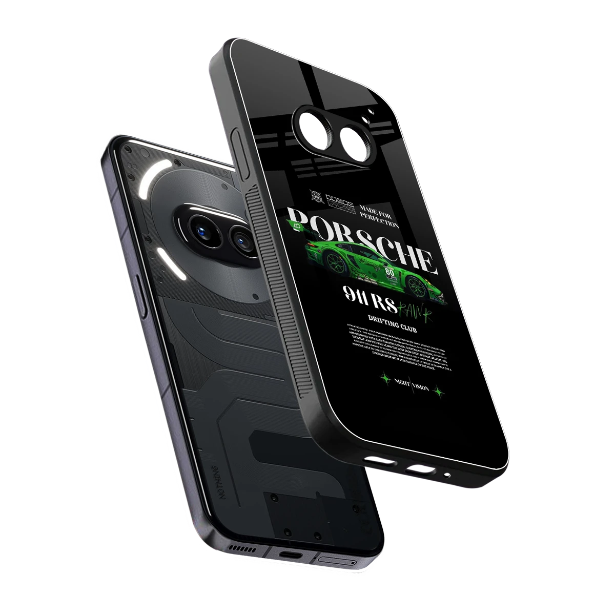 911 RS Drifting Club sleek nothing phone 2a plus cover with tempered glass back and TPU edges